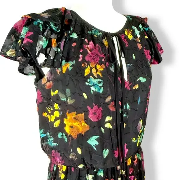 ECI Black Floral Y2K Ruffle Vintage Fairy Tiered Moody Maxi Dress Whimsigoth M‎ - Picture 4 of 9